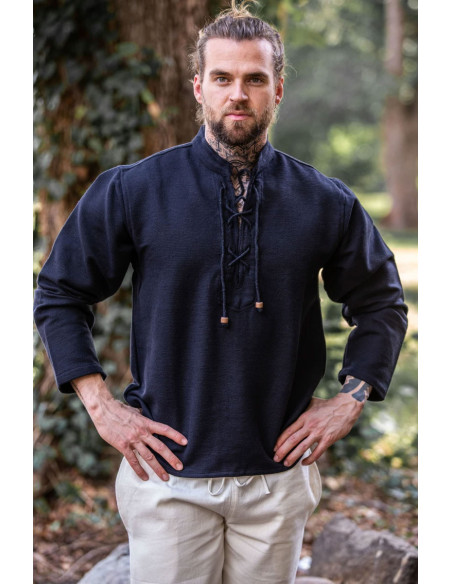 Camisa medieval gruesa cordones, negra