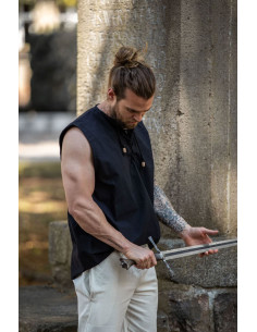 Ærmeløs sort middelalderskjorte, model Jean