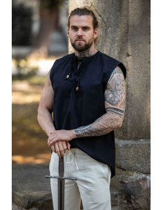 Ærmeløs sort middelalderskjorte, model Jean 2