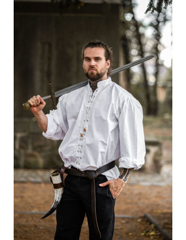 Mittelalterhemd mit Krawatten Modell Dagwin, weiß