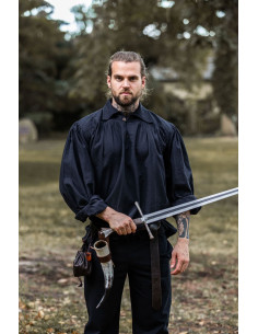 Hochgeschlossenes Piratenhemd Modell James, schwarze Farbe