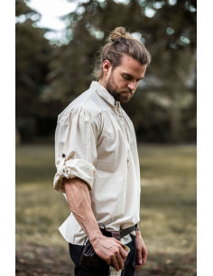 Camisa de cuello alto con cordones, blanco natural
