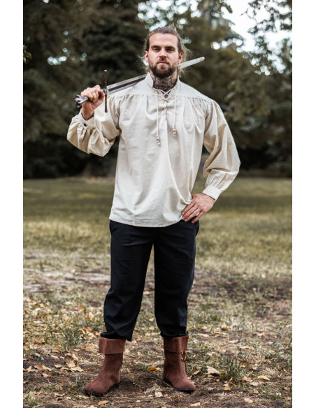 Hochgeschlossenes Schnürshirt, naturweiß