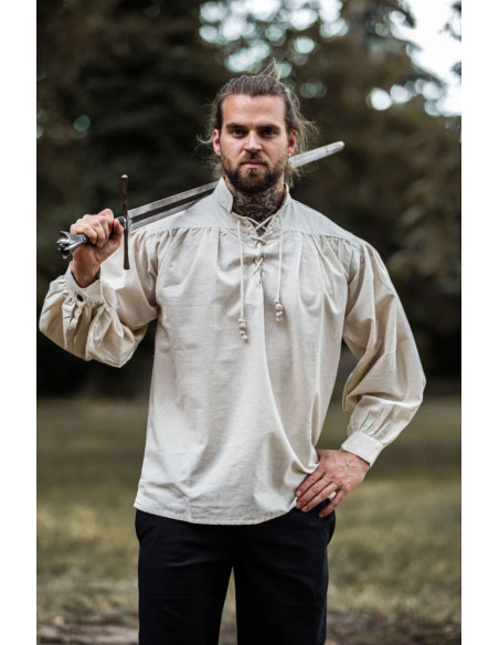 Hochgeschlossenes Schnürshirt, naturweiß