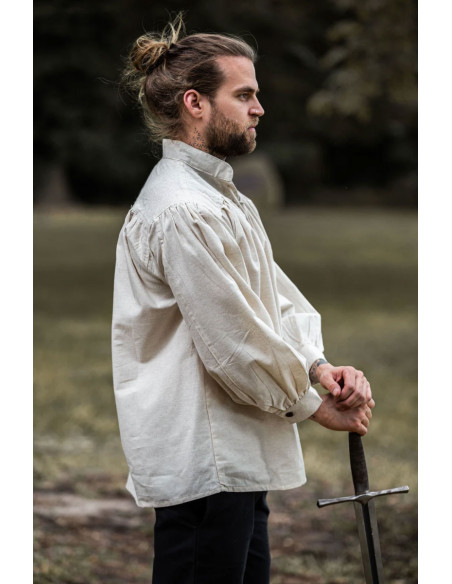 Hochgeschlossenes Schnürshirt, naturweiß