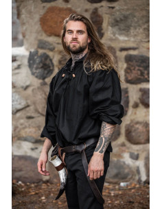 Middelalderskjorte med slips model Georg, sort farve