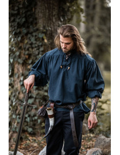 Middelalderskjorte med slips model Georg, blå farve 2