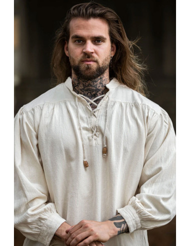 forvridning Express Implement Cremefarvet middelalderskjorte med bindebånd ⚔️ Tienda Medieval Størrelse L