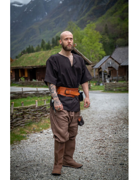 Túnica vikinga manga corta Olaf, negra