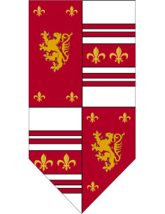 Estandarte Medieval cuartelado con león rampante y flor...
