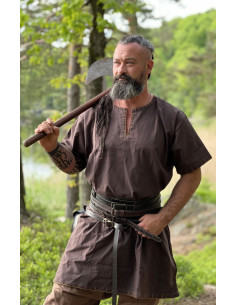 Túnica vikinga manga corta Theobald, marrón oscuro
