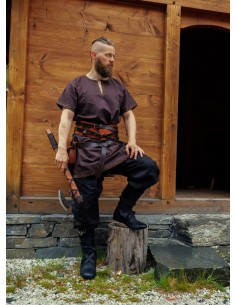 Túnica vikinga manga corta Harbard, marrón oscuro