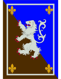 Blaubraunes mittelalterliches Banner mit zügellosem Löwen