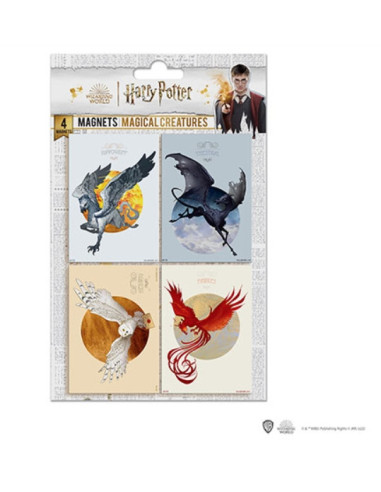 Set mit 4 Magneten – Magische Kreaturen – Tawkes, Hippogreif, Thestral und Hedwig aus Harry Potter