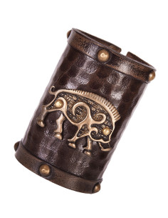 Pulsera celta Jabalí salvaje, cuero marrón