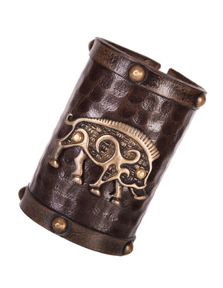 Wild zwijn Keltische armband, bruin leer