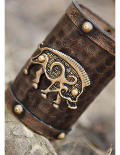 Pulsera celta Jabalí salvaje, cuero marrón 2