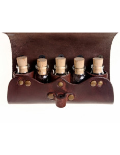 Lædertaske med 5 potions med stroplukning (16,5 x 11 cm.)