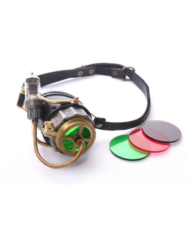 SteamPunk monokel med LED lys, sort rem