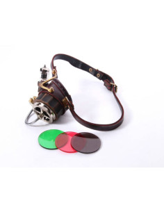 Monóculo SteamPunk luz LED, correa marrón