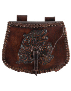 Drachentasche aus braunem Leder zum Tragen am Gürtel