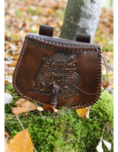 Drachentasche aus braunem Leder zum Tragen am Gürtel 2