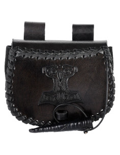 Bolsa Vikinga martillo de Thor en piel negra, para llevar...