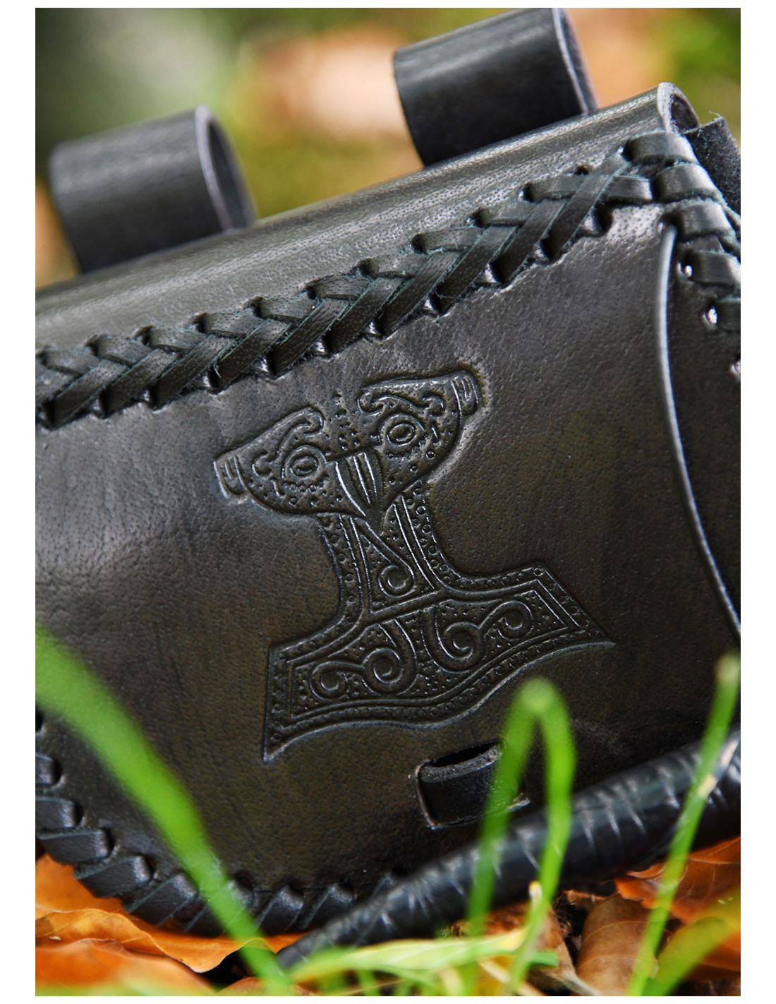 Viking tas Thor s hamer in zwart leer te dragen aan de riem