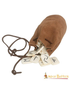 Set mit 25 magischen Knochenrunen mit Ledertasche