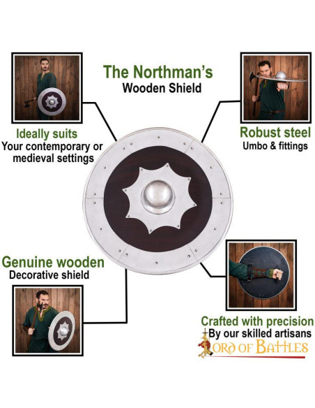 Vikingeskjold i træ og stål
