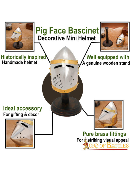 Mini casco bacinete Pig Face, con stand Mini casco bacinete Pig Face, con stand