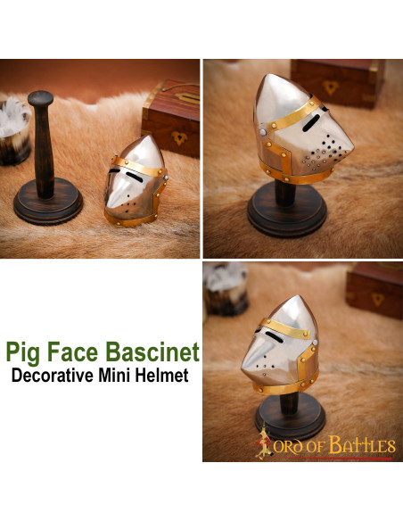 Mini casco bacinete Pig Face, con stand Mini casco bacinete Pig Face, con stand
