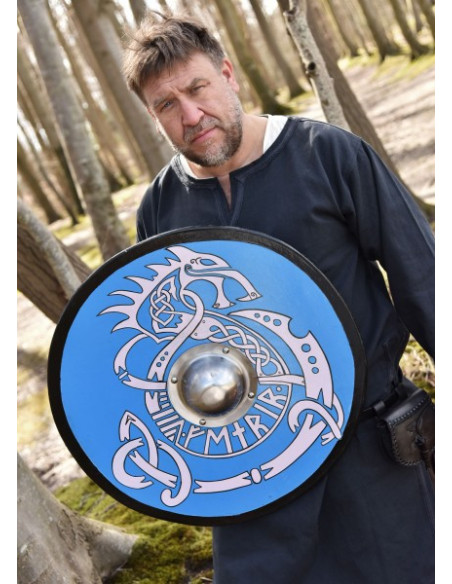 Håndmalet vikingeskjold med Fenrir,...