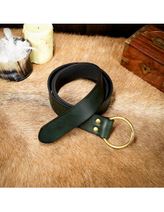 Cinturón verde artesanal de Fantasía en piel, hebilla de aro