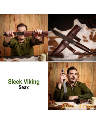 Cuchillo Seax vikingo con funda en cuero