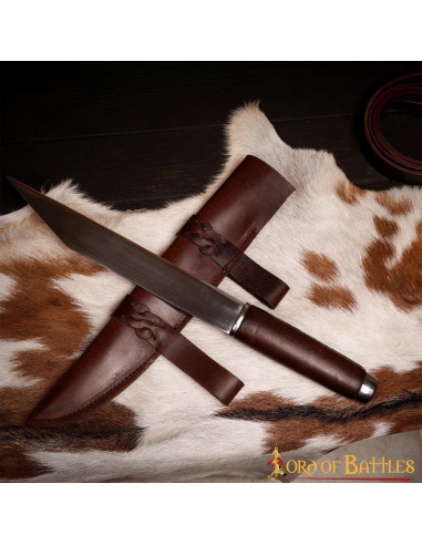 Cuchillo Seax vikingo con funda en cuero