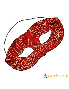 Antifaz rojo en piel con motivos de hojas de arce en relieve 2