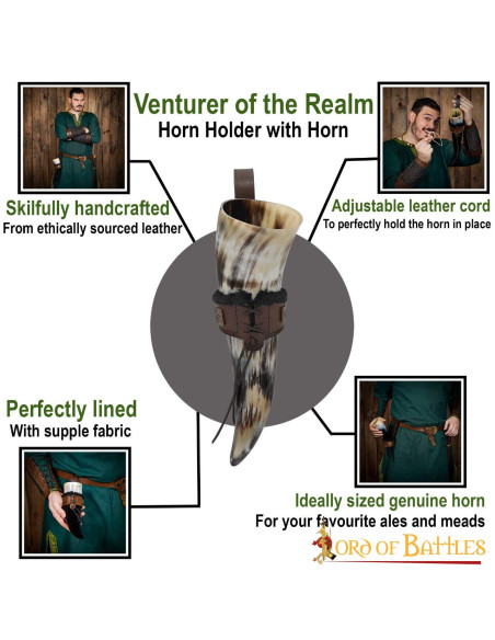 Tahalí til horn i foret læder, brun...