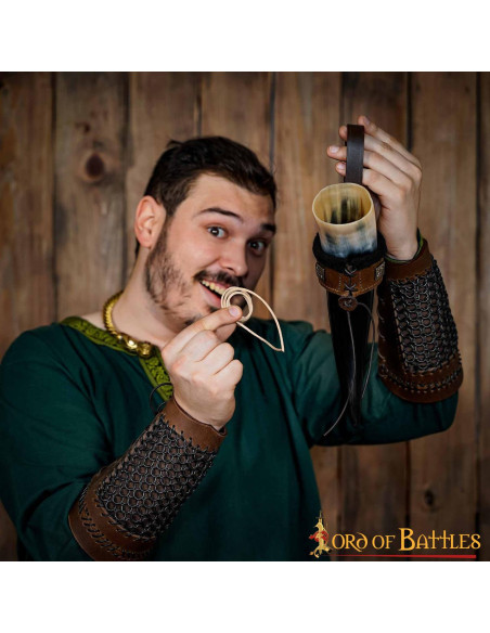 Tahalí til horn i foret læder, brun...