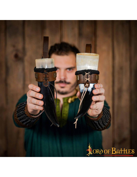 Tahalí til horn i foret læder, brun...