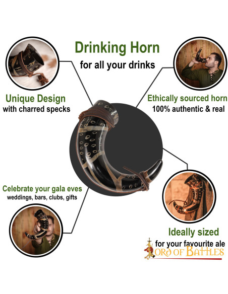 Drinkhoorn met leren koord