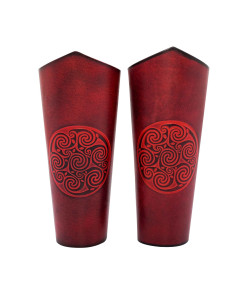 Brazaletes Celtas espiral en cuero repujado, rojo 2