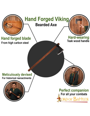 Bebaarde vikingbijl met koolstofstalen kop