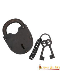 Candado medieval de hierro forjado, con llaves