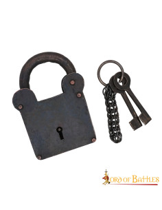 Candado medieval cuadrado con llaves, hierro forjado