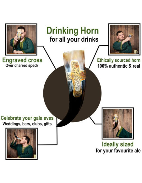 Cuerno vikingo con Cruz grabada,...