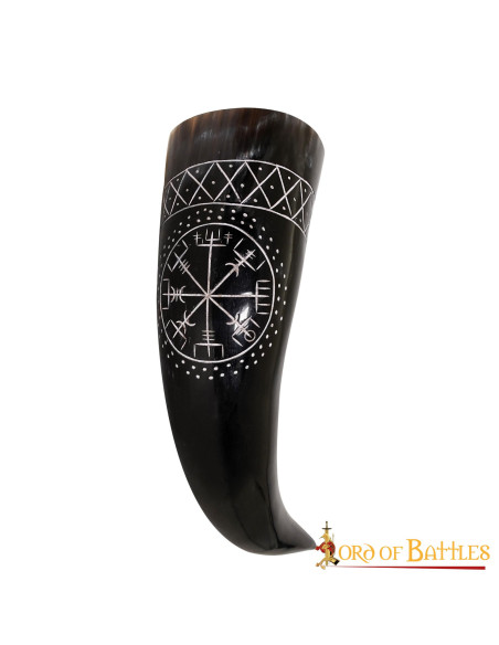 Cuerno Vikingo Vegvisir en cuero de Buey