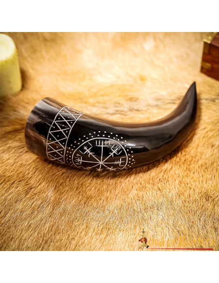 Cuerno Vikingo Vegvisir en cuero de Buey
