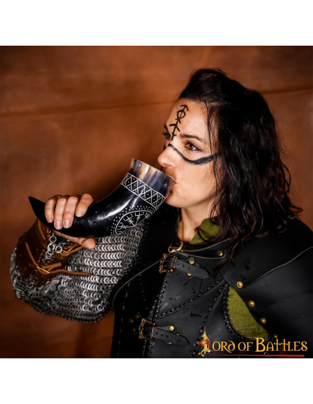 Viking Vegvisir hoorn in ossenleer