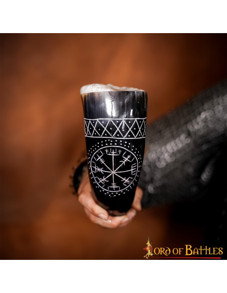 Wikinger-Vegvisir-Horn aus Ochsenleder